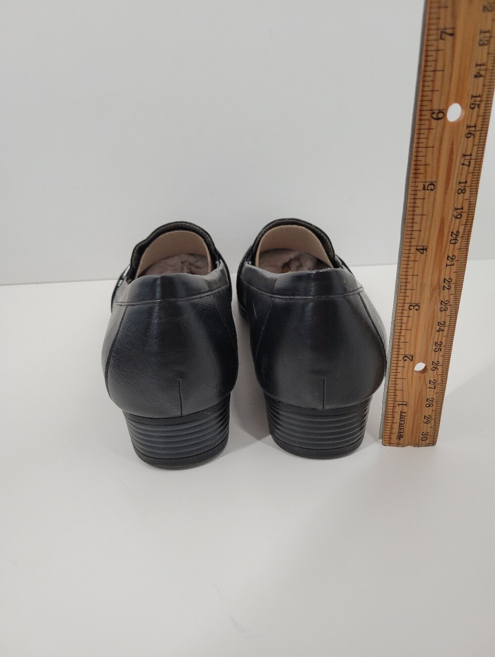 Life Stride Bounty Black Leather Stacked Block Heel Shoes Women Size 8M New - Picture 5 of 6